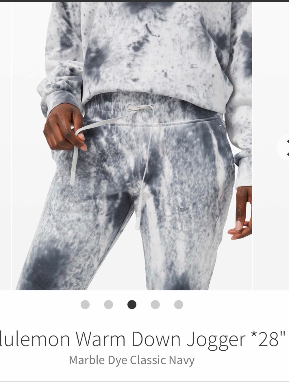 RARE  Lululemon Warm Down Jogger *28"
Marble Dye Classic Navy